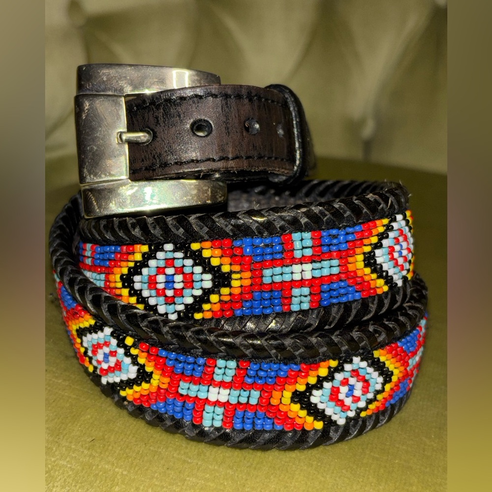 1988 Jeff Deegan Nickel Buckle and Beautiful Genuine Beaded  belt ONE OWNER 34